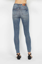 Judy Blue Full Size Tummy Control Vintage Wash Hem Destroy Skinny Jeans - Luxe Shopping