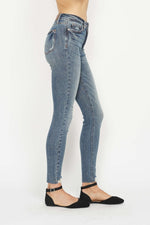 Judy Blue Full Size Tummy Control Vintage Wash Hem Destroy Skinny Jeans - Luxe Shopping