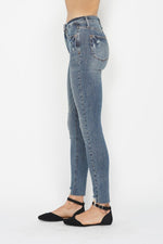 Judy Blue Full Size Tummy Control Vintage Wash Hem Destroy Skinny Jeans - Luxe Shopping