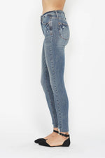 Judy Blue Full Size Tummy Control Vintage Wash Hem Destroy Skinny Jeans - Luxe Shopping