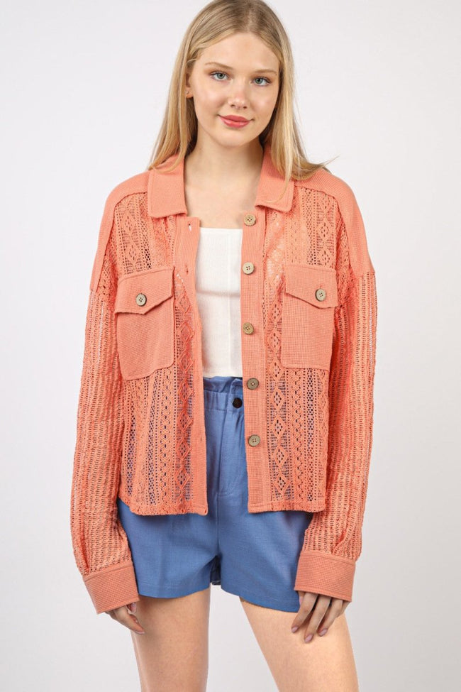 VERY J Button Up Long Sleeve Lace Shirt - Luxe Shopping