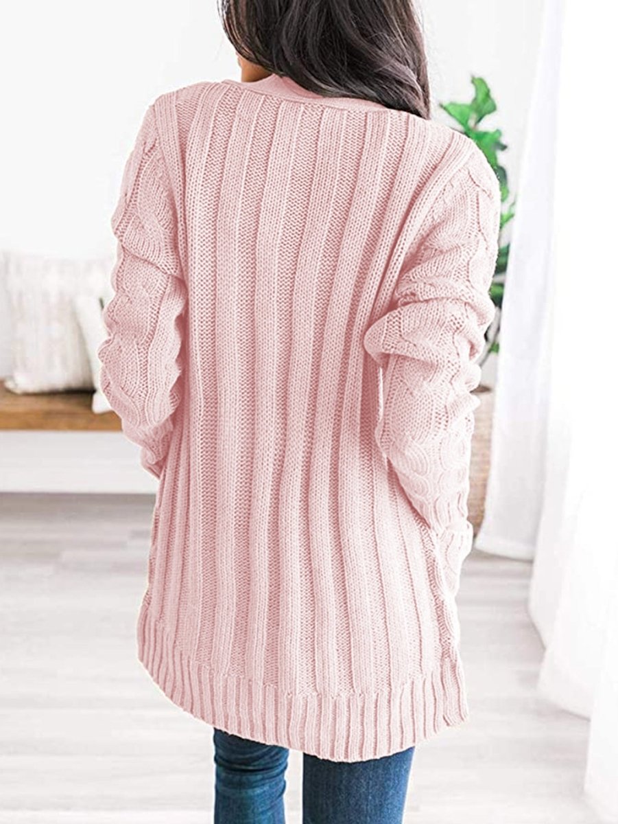 Cable-Knit Buttoned Cardigan with Pockets - 7 Colors - Luxe Shopping