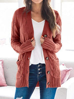 Cable-Knit Buttoned Cardigan with Pockets - 7 Colors - Luxe Shopping