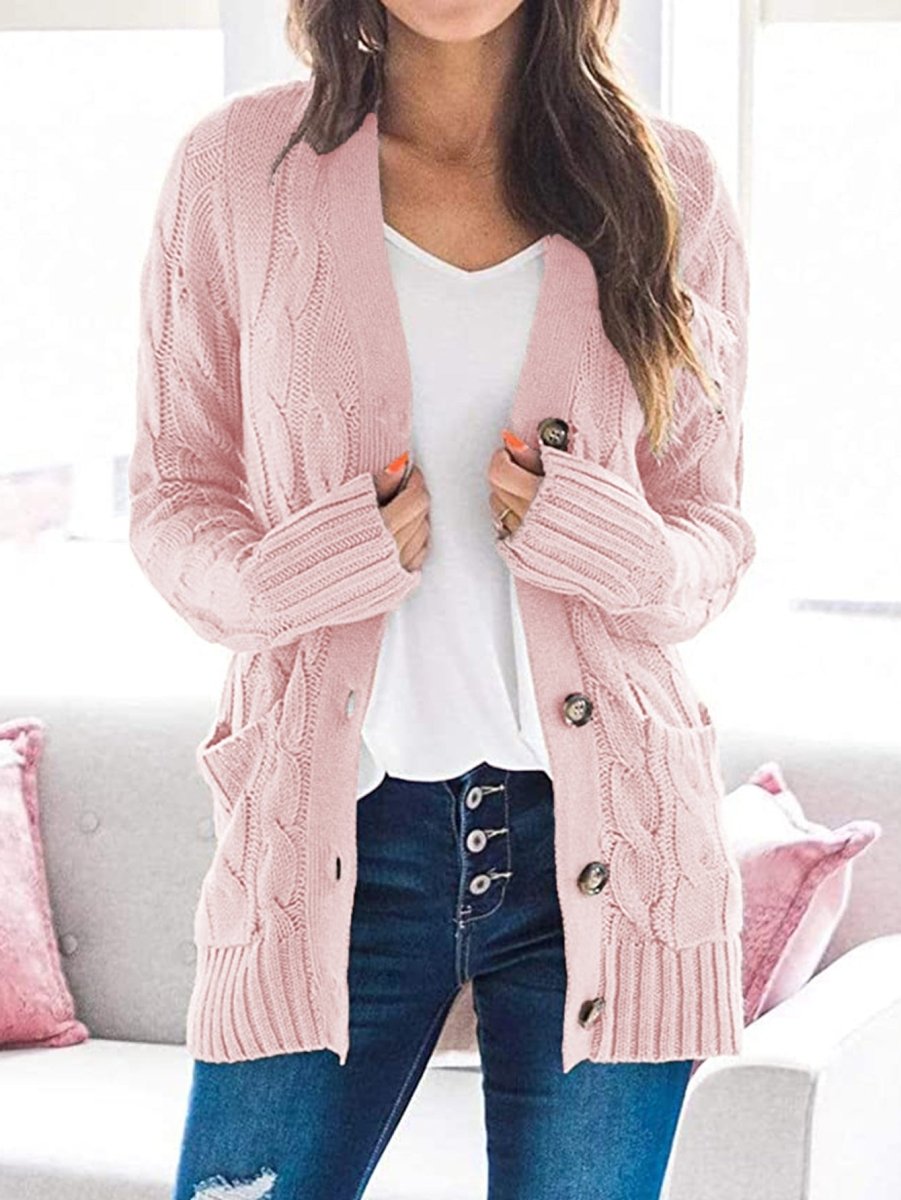 Cable-Knit Buttoned Cardigan with Pockets - 7 Colors - Luxe Shopping