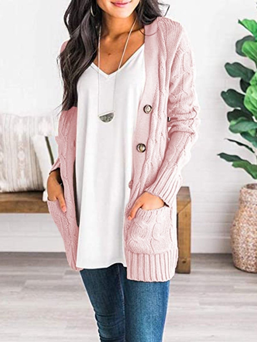 Cable-Knit Buttoned Cardigan with Pockets - 7 Colors - Luxe Shopping
