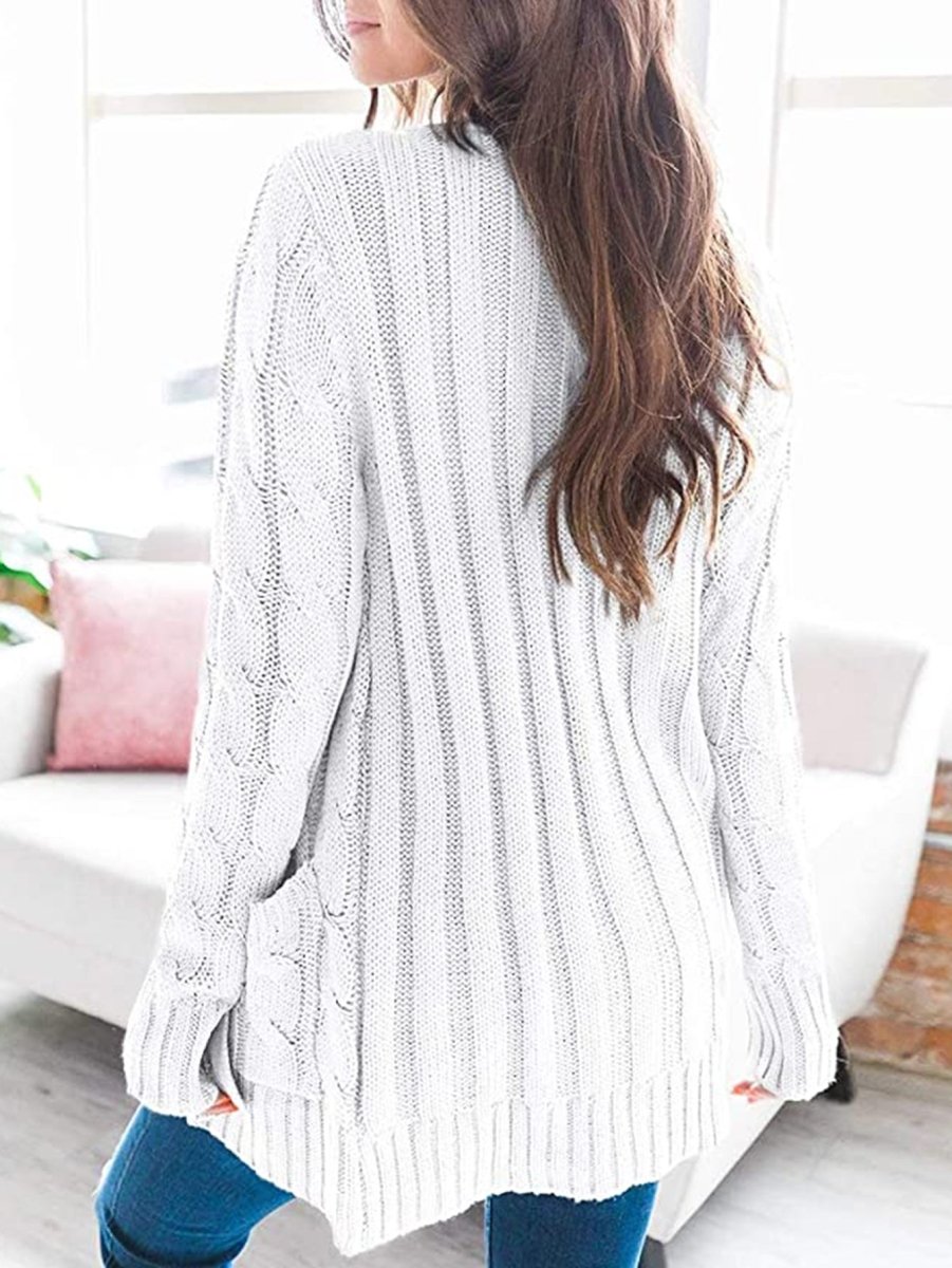 Cable-Knit Buttoned Cardigan with Pockets - 7 Colors - Luxe Shopping