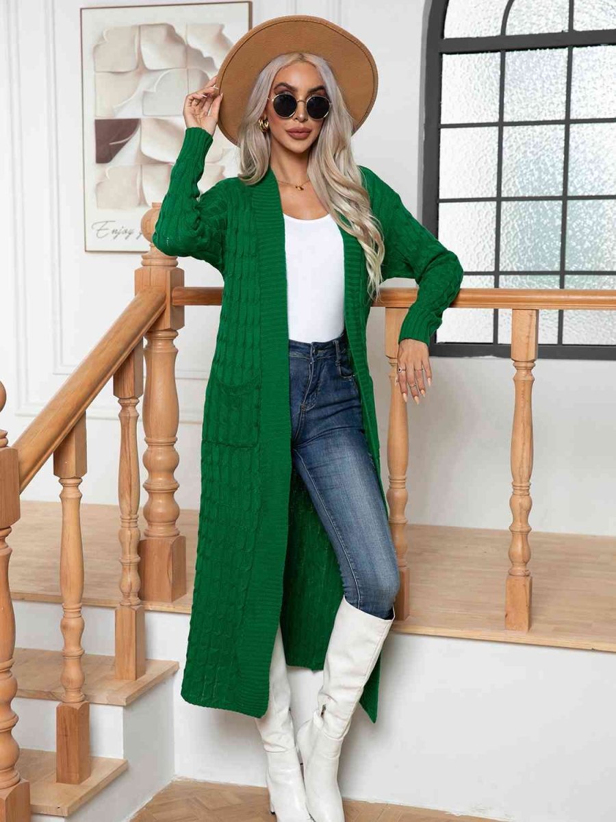 Cable-Knit Open Front Cardigan with Pockets - 3 Colors - Luxe Shopping