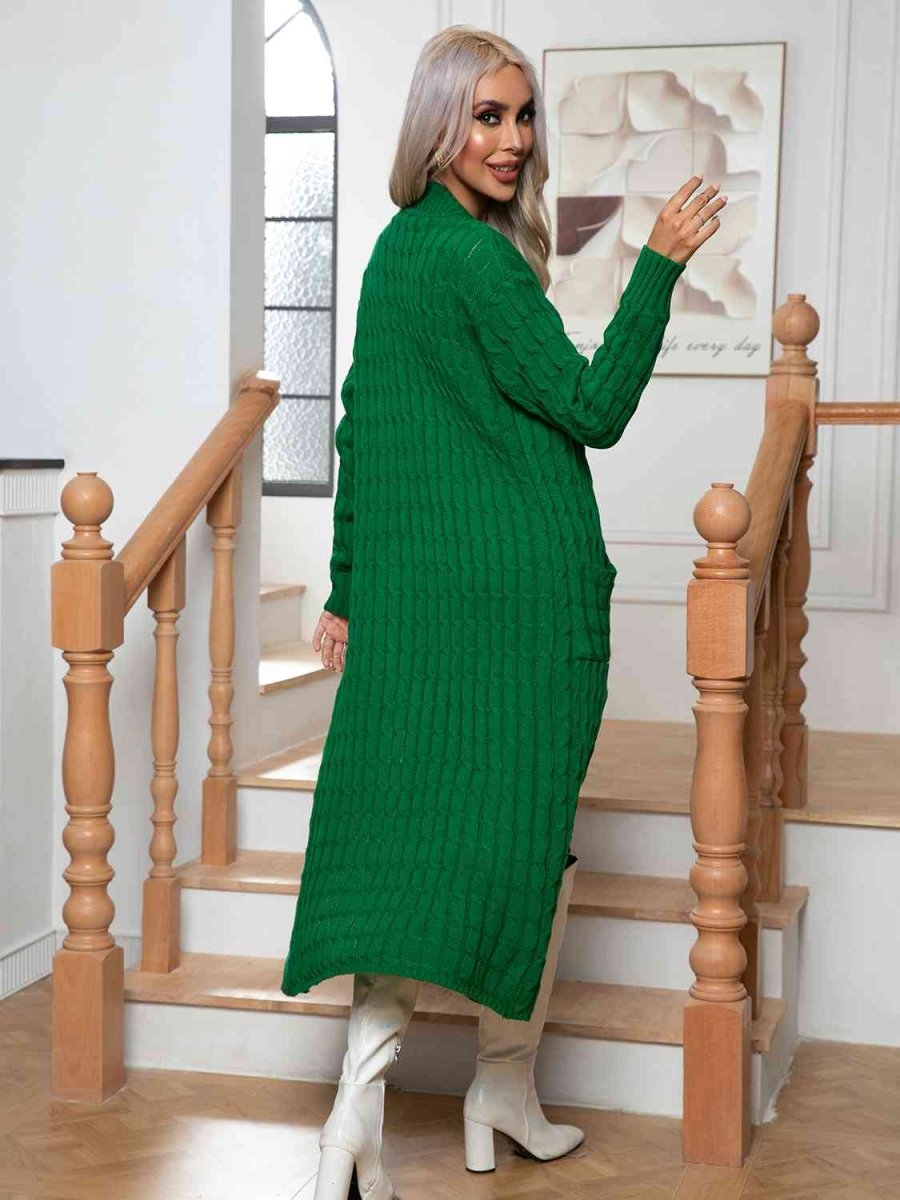 Cable-Knit Open Front Cardigan with Pockets - 3 Colors - Luxe Shopping