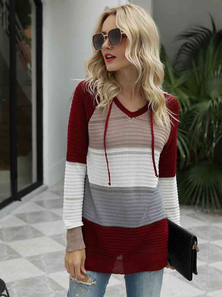 Color Block Hooded Sweater - 3 Colors - Luxe Shopping