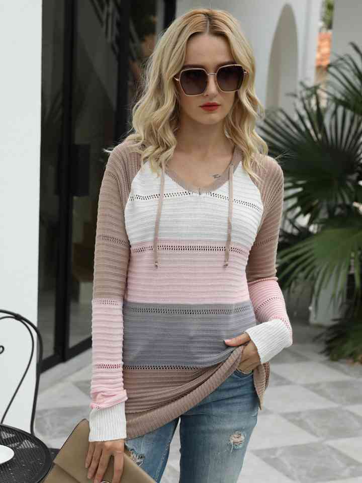 Color Block Hooded Sweater - 3 Colors - Luxe Shopping