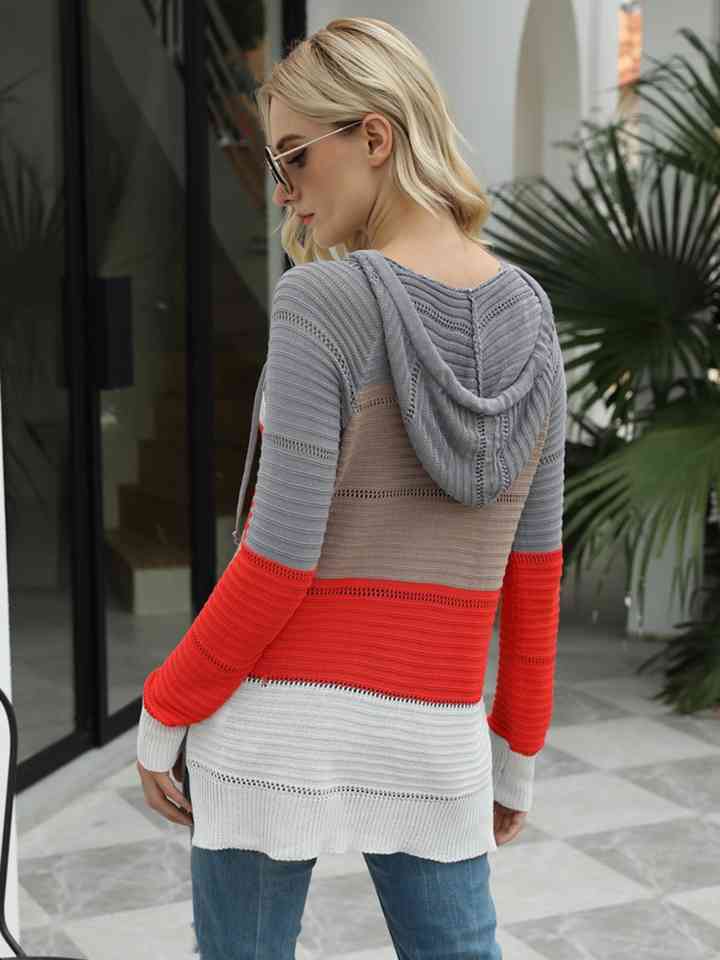 Color Block Hooded Sweater - 3 Colors - Luxe Shopping