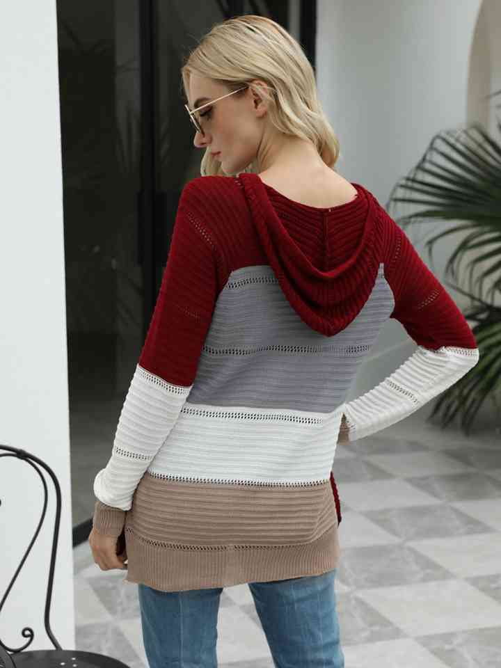 Color Block Hooded Sweater - 3 Colors - Luxe Shopping