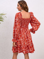 Floral Smocked Square Neck Dress - Luxe Shopping