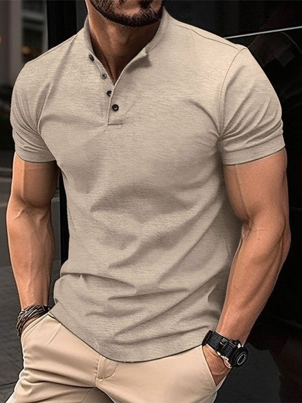 Men's Button Henley Collar Sports Polo Shirt - 5 Colors - Luxe Shopping