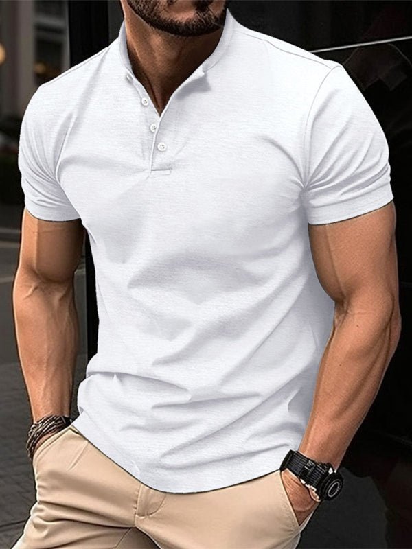 Men's Button Henley Collar Sports Polo Shirt - 5 Colors - Luxe Shopping