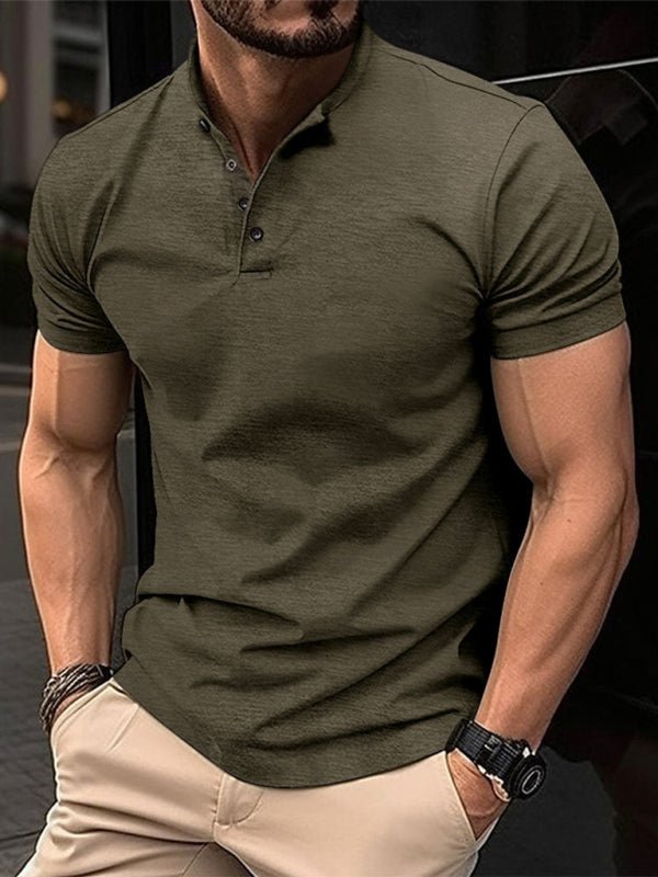 Men's Button Henley Collar Sports Polo Shirt - 5 Colors - Luxe Shopping