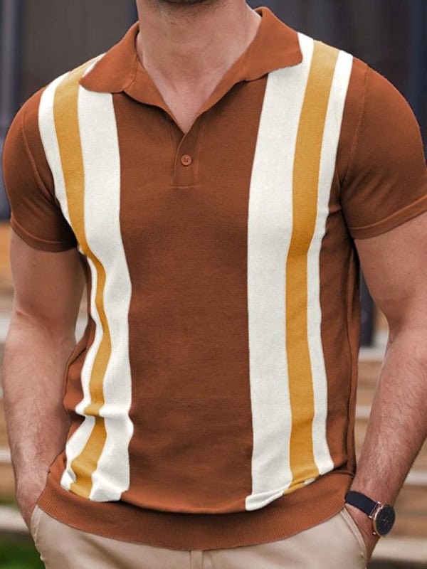 Men's striped jacquard Short-sleeved business casual Polo shirt - 3 Colors - Luxe Shopping