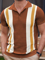 Men's striped jacquard Short-sleeved business casual Polo shirt - 3 Colors - Luxe Shopping