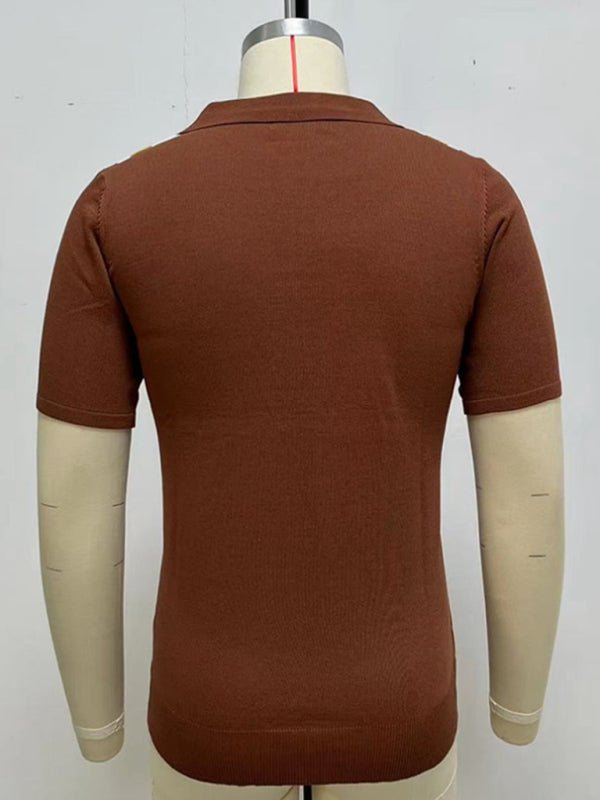 Men's striped jacquard Short-sleeved business casual Polo shirt - 3 Colors - Luxe Shopping