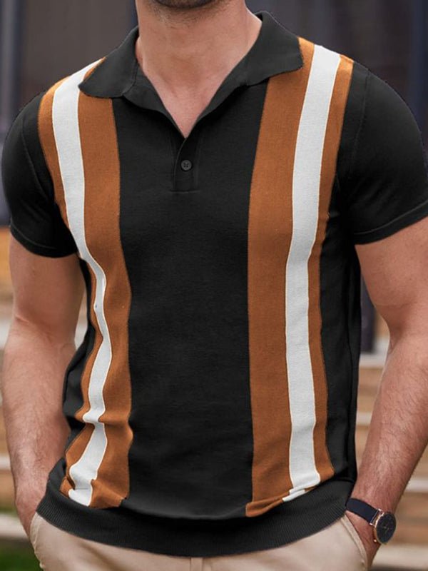 Men's striped jacquard Short-sleeved business casual Polo shirt - 3 Colors - Luxe Shopping