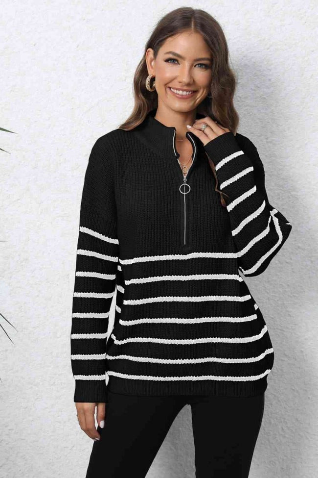 Mock Neck Long Sleeve Zip-Up Sweater - 5 Colors - Luxe Shopping