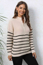 Mock Neck Long Sleeve Zip-Up Sweater - 5 Colors - Luxe Shopping