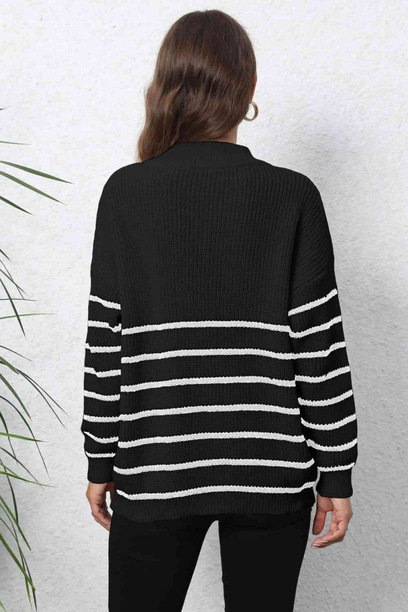 Mock Neck Long Sleeve Zip-Up Sweater - 5 Colors - Luxe Shopping