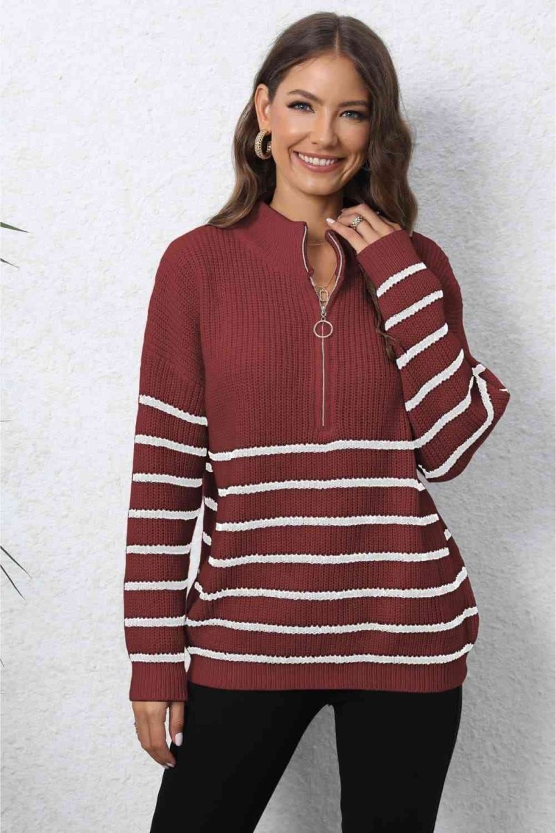 Mock Neck Long Sleeve Zip-Up Sweater - 5 Colors - Luxe Shopping