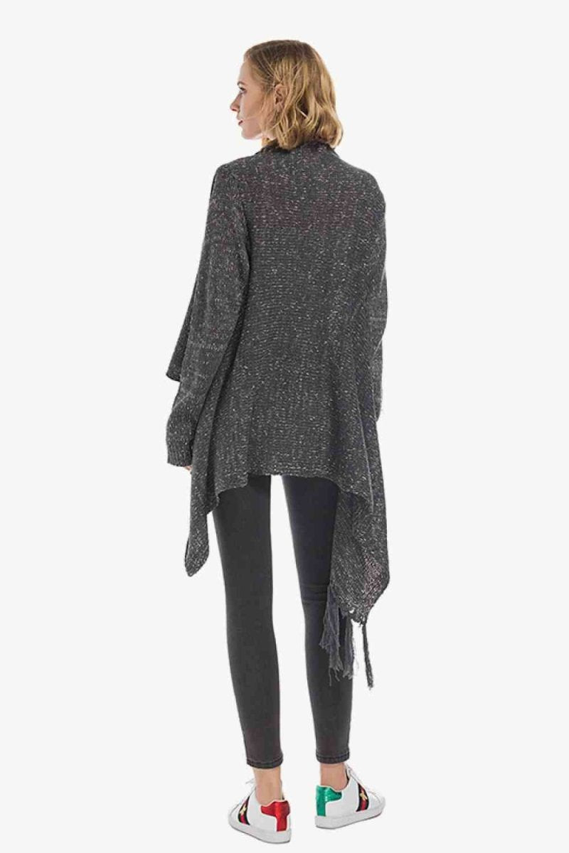 One-Button Tassel Tie Asymmetrical Hem Cardigan - 4 Colors - Luxe Shopping