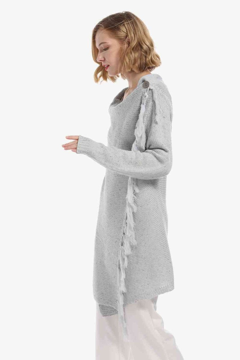 One-Button Tassel Tie Asymmetrical Hem Cardigan - 4 Colors - Luxe Shopping