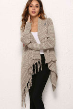 One-Button Tassel Tie Asymmetrical Hem Cardigan - 4 Colors