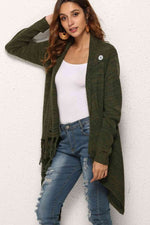 One-Button Tassel Tie Asymmetrical Hem Cardigan - 4 Colors - Luxe Shopping
