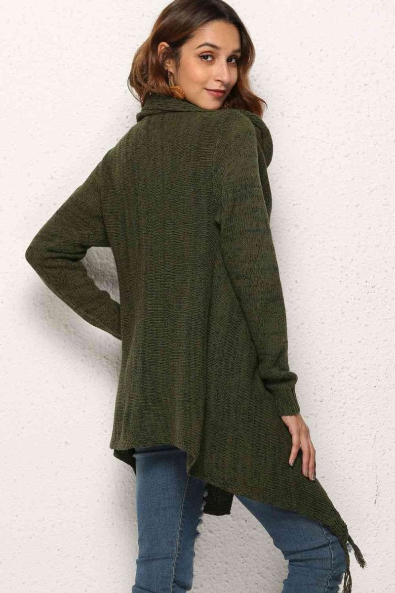 One-Button Tassel Tie Asymmetrical Hem Cardigan - 4 Colors - Luxe Shopping