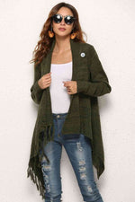 One-Button Tassel Tie Asymmetrical Hem Cardigan - 4 Colors - Luxe Shopping