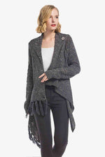One-Button Tassel Tie Asymmetrical Hem Cardigan - 4 Colors - Luxe Shopping