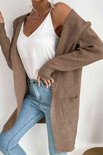Ribbed Open Front Hooded Cardigan with Pockets - 4 Colors - Luxe Shopping