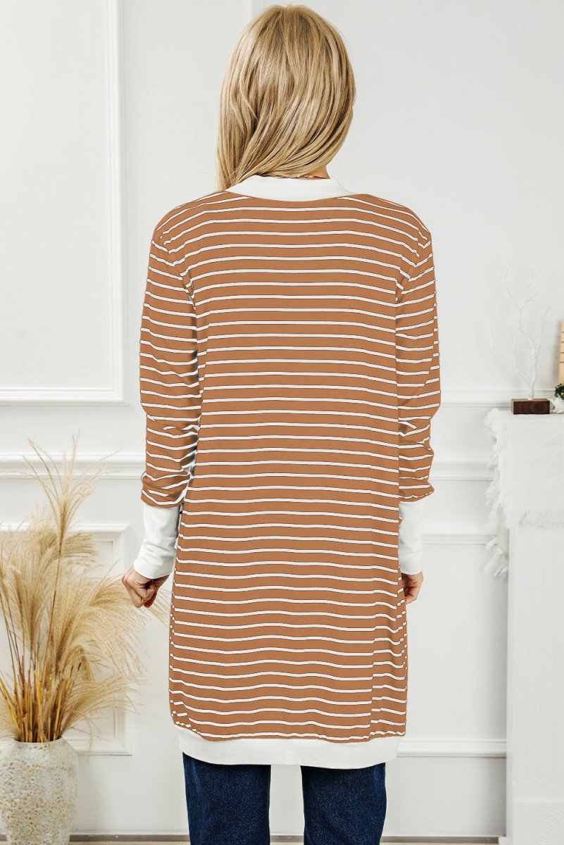Striped Open Front Longline Cardigan - 2 Colors - Luxe Shopping