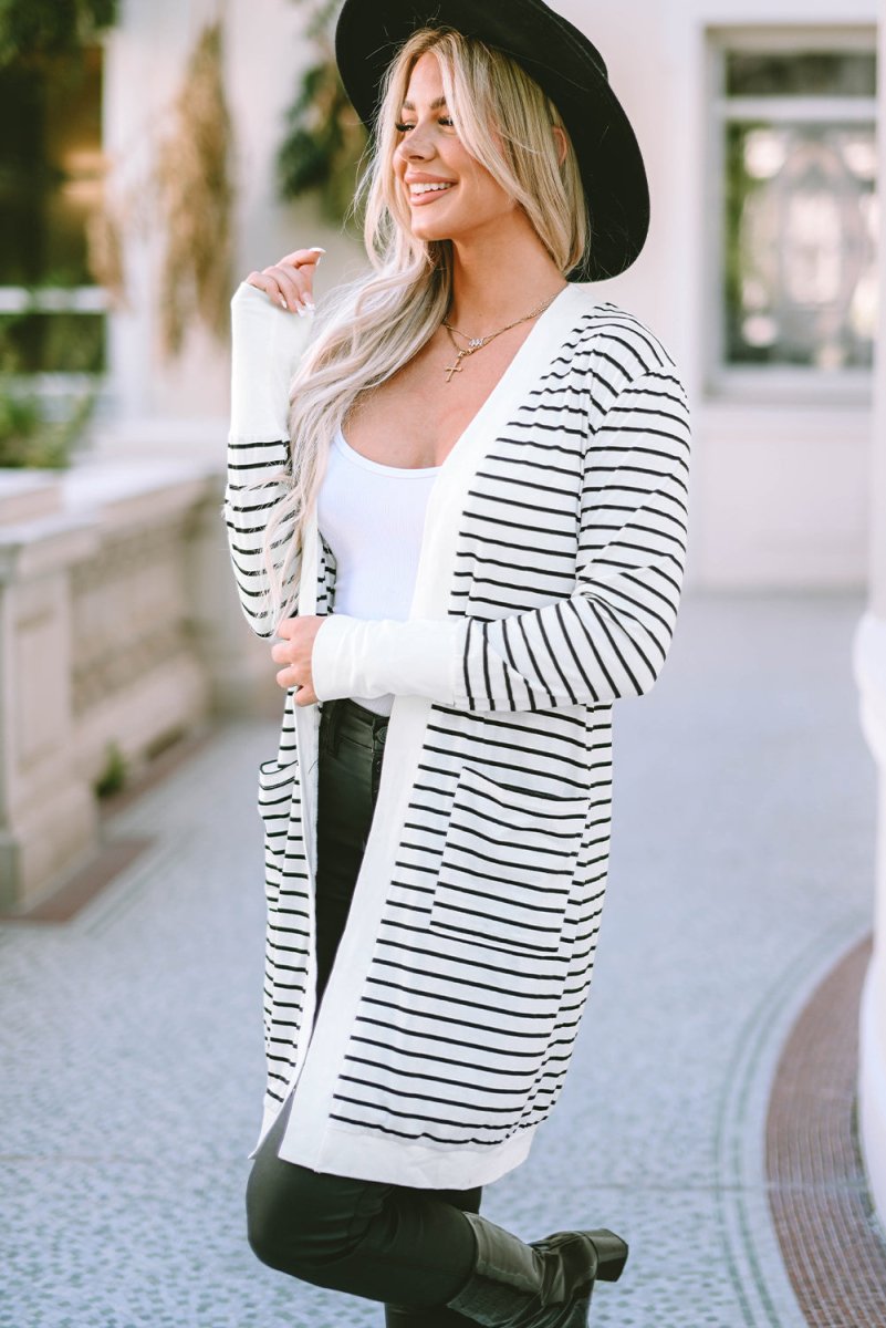 Striped Open Front Longline Cardigan - 2 Colors - Luxe Shopping