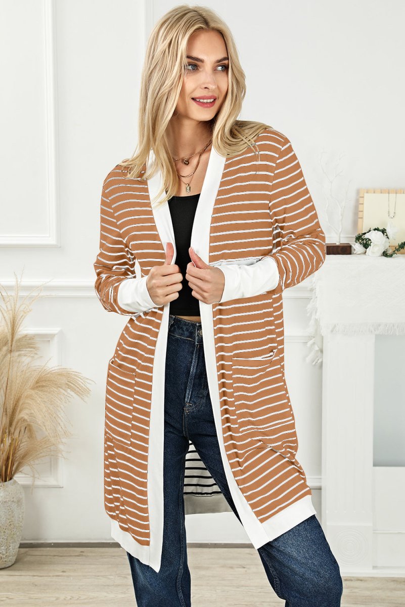 Striped Open Front Longline Cardigan - 2 Colors - Luxe Shopping
