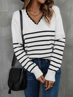 Striped V-Neck Drop Shoulder Sweater - 3 Colors