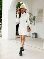 Turtleneck Long Sleeve Slit Sweater Dress - 2 Colors - Luxe Shopping
