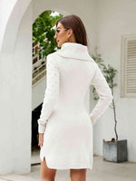 Turtleneck Long Sleeve Slit Sweater Dress - 2 Colors - Luxe Shopping