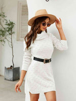 Turtleneck Long Sleeve Slit Sweater Dress - 2 Colors