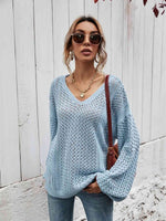 V-Neck Dropped Shoulder Sweater - 5 Colors - Luxe Shopping