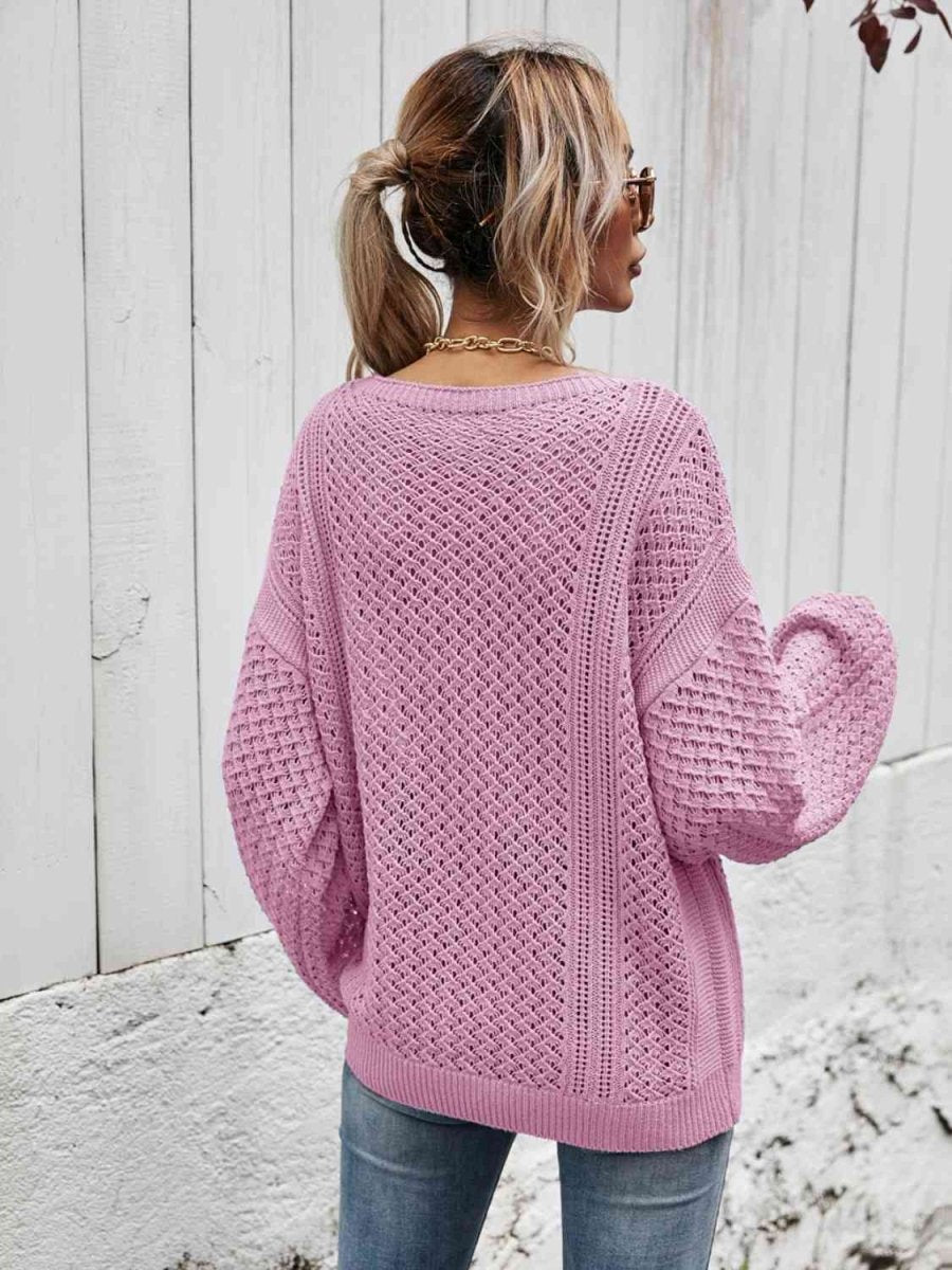 V-Neck Dropped Shoulder Sweater - 5 Colors - Luxe Shopping