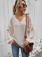 V-Neck Dropped Shoulder Sweater - 5 Colors - Luxe Shopping