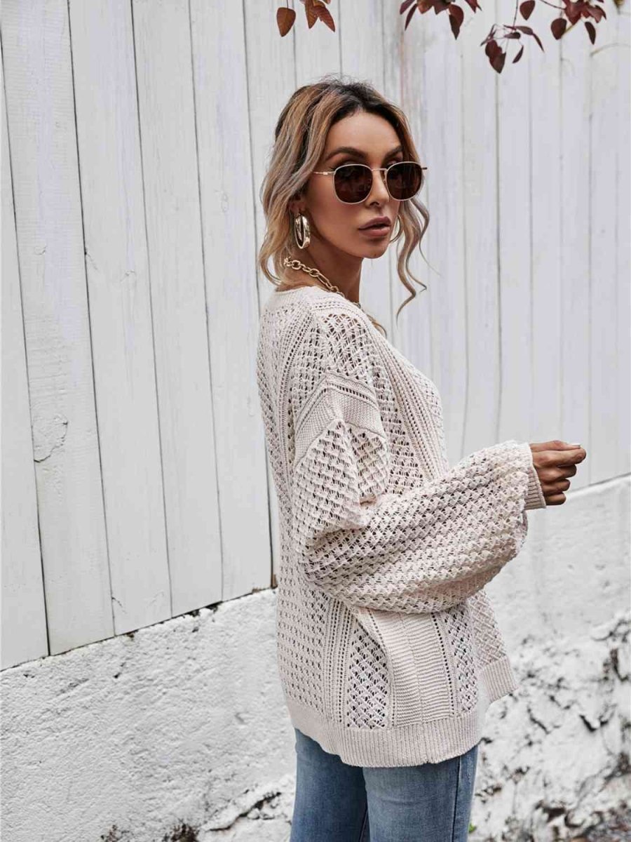 V-Neck Dropped Shoulder Sweater - 5 Colors - Luxe Shopping