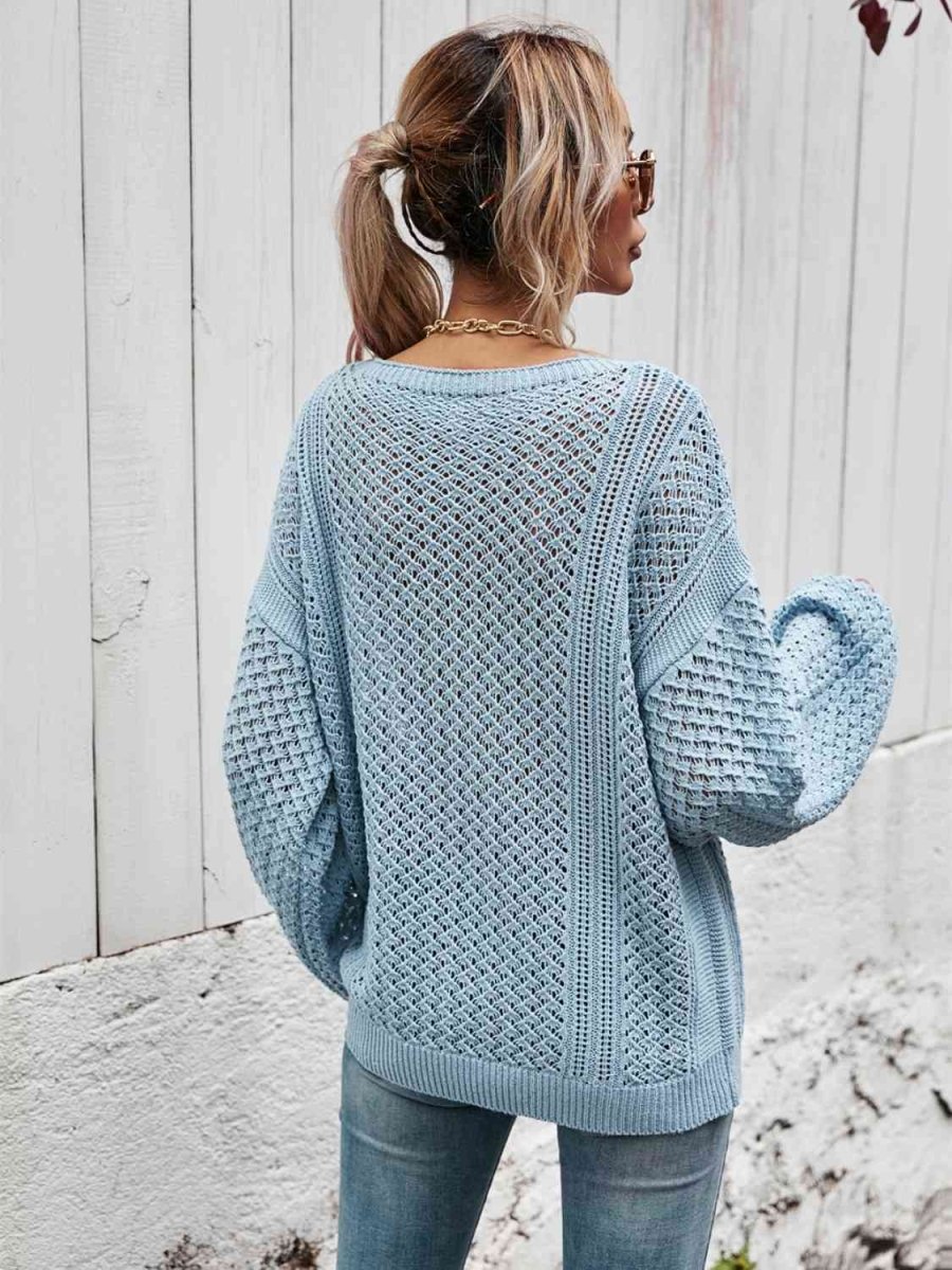 V-Neck Dropped Shoulder Sweater - 5 Colors - Luxe Shopping
