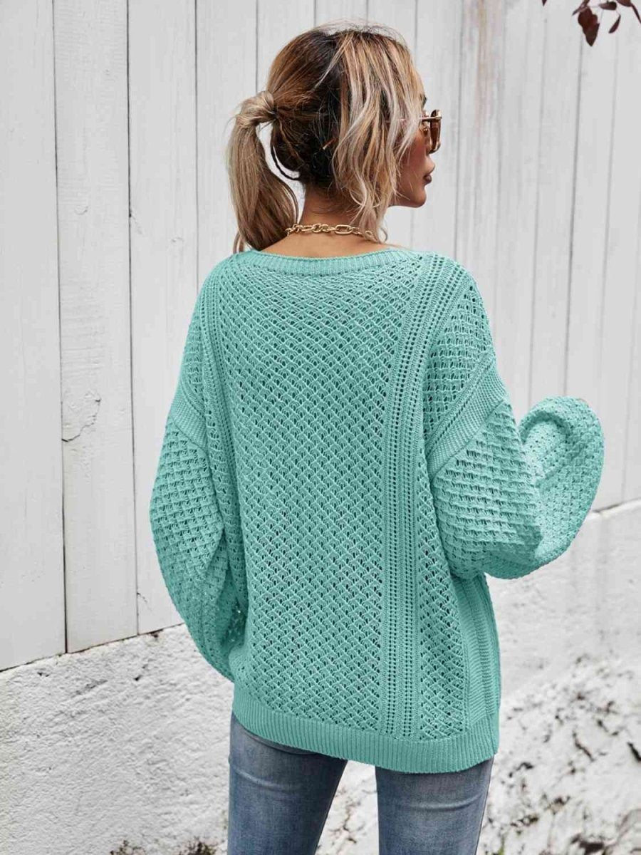 V-Neck Dropped Shoulder Sweater - 5 Colors - Luxe Shopping